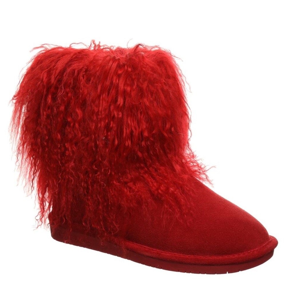 BearPaw red mohair boo boots